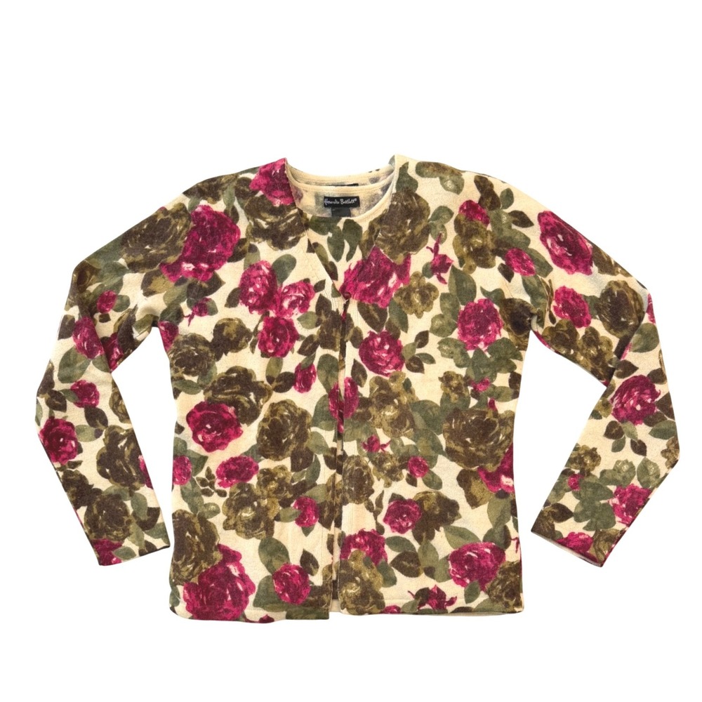 VTG 90s Alexandra Bartlett Angora Lambswool Floral Twinset Sweater Cardigan S